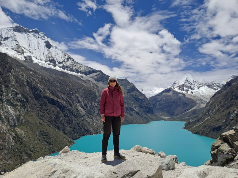 Die schönste unserer Touren: Parón. Wir hatten eine unglaublich tolle Aussicht auf den Artesonraju, besser bekannt als „Paramount Pictures Mountain” (5885m).